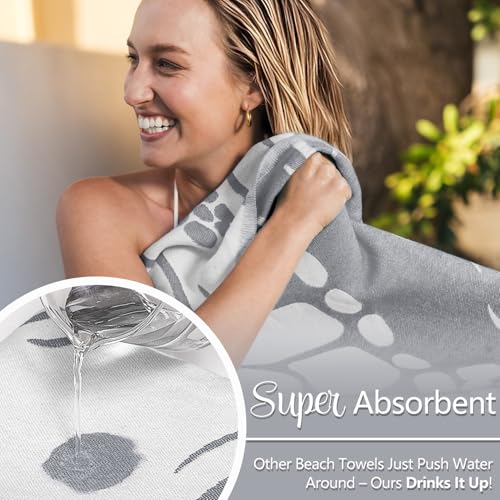 WEKAPO Turkish Beach Towel 39"x71" Oversized, 100% Cotton, Ultra Absorbent & Sand Resistant, Extra Large Beach Towel, Perfect for Beach, Bathroom, Pool, Travel (Grey Sea Turtle)