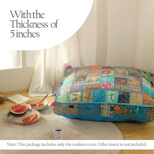 THE ART BOX 35" X 35" Large Boxed Shaped Premium Hypoallergenic Square Stuffer Best for Meditation Floor Pillow Cover, Mandala Ottoman Cushion, Dog Beds, Lounger, Pet Beds - color: Turquoise
