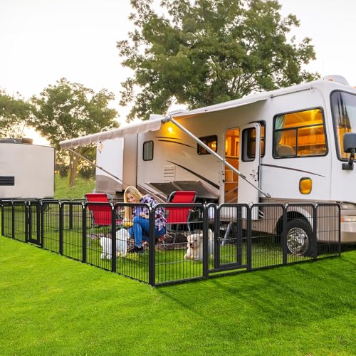 Yaheetech Dog Playpen Outdoor, 24 inch 16 Panels Dog Pen Indoor Heavy Duty Puppy Exercise Pen Metal Pet Fence for RV Camping/Yard/Garden - size: 24"