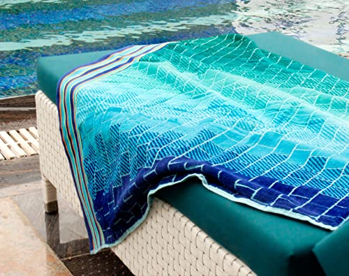 COTTON CRAFT Oversized XL Beach Towel 39 x 68-2 Pack - 100% Cotton Velour - Big & Huge - Pool Picnic Bath Towels - Jacquard Terry Thick Plush Super Soft Luxury - 450 GSM - Blue Tiles - color: Blue Tiles, size: 2 Pack - 39x68