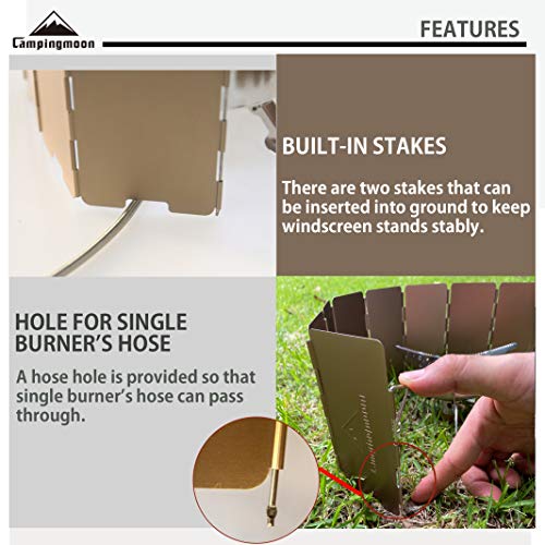 camping moon CAMPINGMOON 10 Plates Foldable Windscreen Folding Camp Stove Windshield with Storage Box - color: 8.66 inch Height YD-10