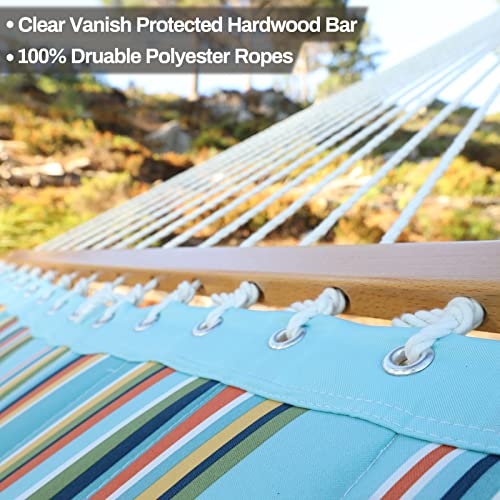 CHULIM 12 FT Double Quilted Fabric Hammock with Spreader Bars and Pillow 450 LBS Weight Capacity 2 Person Hammock for Outdoor Patio Backyard Poolside Blue Stripes - color: Blue Stripes
