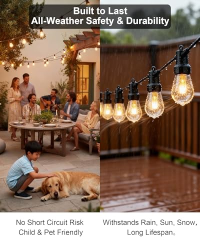 Smart Outdoor String Lights, 100FT (50FT*2) RGB Color Changing Patio Lights with Timer, 21-Key RF Remote and Bluetooth, IP65 Waterproof Shatterproof LED Lights for Backyard Balcony Garden Party Decor - size: 100FT (2*50FT)