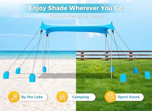 Gorich Beach Tent Sun Shelter with 8 Sandbags, UPF50+ Protection & Windproof Pop Up Beach Canopy Tent Sun Shade for Family, Travel & Camping, Easy Setup Canopy Umbrella - color: Skyblue, size: 12 X 12 FT