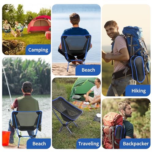 Ultralight Camping Chair, Foldable Portable Camping Chair with Breathable Nylon Mesh, Compact Design & Carry Bag for Hiking, Backpacking, Beach, Concerts (Black&Blue) - color: Black&blue