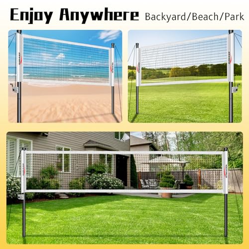 Backyard Badminton Set: Portable Outdoor Net with 4 Performance Rackets, 3 Shuttlecocks & Boundary Line - Complete Heavy-Duty Set for Family Lawn, Grass & Beach Games - color: White
