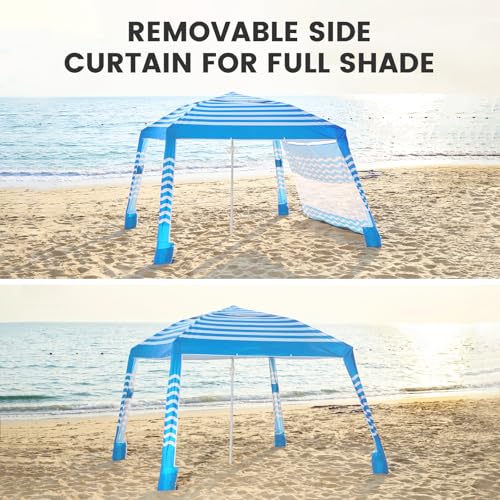 Zeraty Beach Cabana 8'×8', Portable Beach Canopy with Side Wall, UPF 50+ Silver-Coated Beach Tent Sun Shelter, Wind Resistant Adjustable Altitude Beach Umbrella Tent for Family, Sky Blue - color: Sky Blue