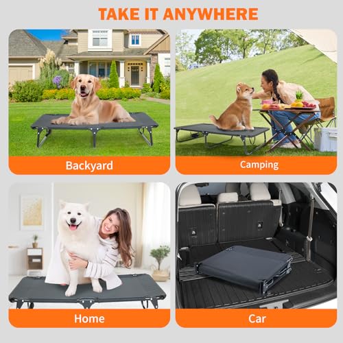 everfront Elevated Dog Bed for Large Pet with No-Slip Feet, Foldable Portable Washable Raised Bed for Indoor&Outdoor Camping Dog Cot, with Cooling Waterproof Breathable Mesh (Medium, Black-Textilene) - size: Medium-42"x24"x8"