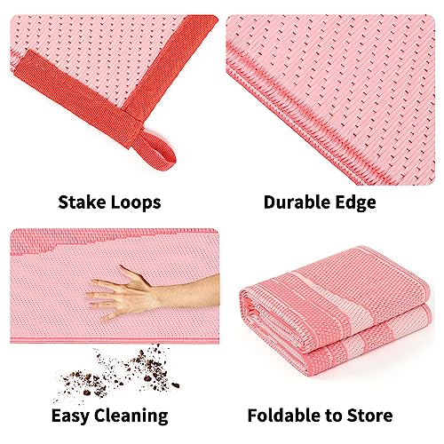 Boulder Bee Outdoor Rugs | Plastic Straw Rug | Waterproof Outdoor Camping Rugs | Quick Drying Picnic Rug | Sand Free Reversible Beach Mats | 5 x 8 Feet | 2.7 lb(Pink) - color: Orange Pink, size: 5*8 Feet