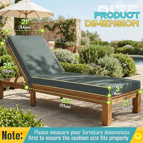 Outdoor Chaise Lounge Cushions 2 Pack, Patio Lounge Chair Pads with Removable Washable Cover, Quick Dry Foam Cushions for Pool, Lawn, Deck (2, Grey（72X21X3in）) - color: Grey（72x21x3in）