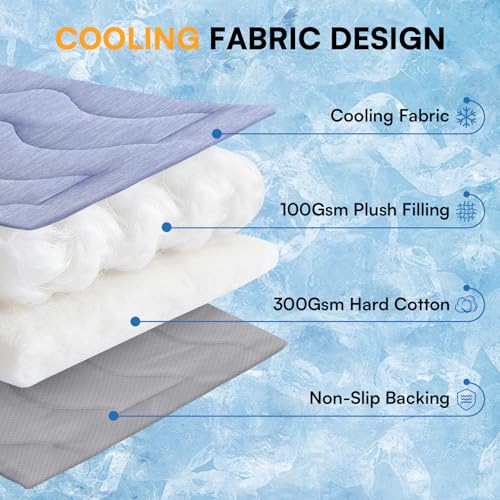 Queenmore Cooling Dog Mat for Dogs, Washable Dog Cooling Mat Indoor Outdoor, Non-Slip Portable Kennel Puppy Bed for Summer, Keep Your Pet Cool (Blue Wave, Large(35" x 27")) - color: Blue Wave, size: Large