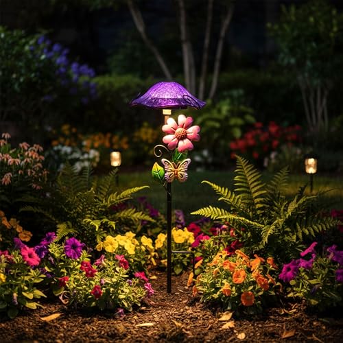 Solar Outdoor Lights Decorative Solar Glass Mushroom Lights Waterproof LED Purple Garden Stake Light for Walkway Pathway Lawn Patio Yard Decorations. - color: Purple