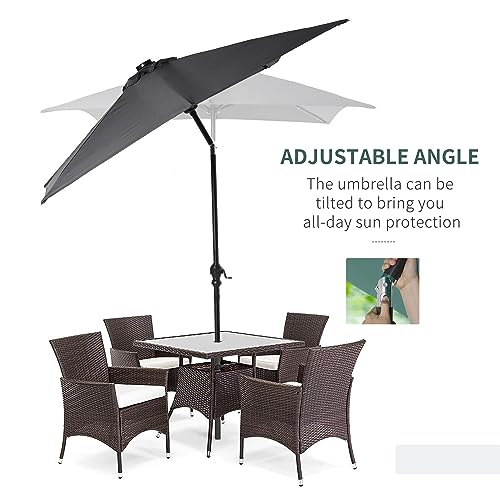 Outsunny 9' x 7' Solar Umbrella, LED Lighted Patio Umbrella for Table or Base with Tilt & Crank, Outdoor Umbrella for Garden, Deck, Backyard, Pool, Beach - color: Dark Gray