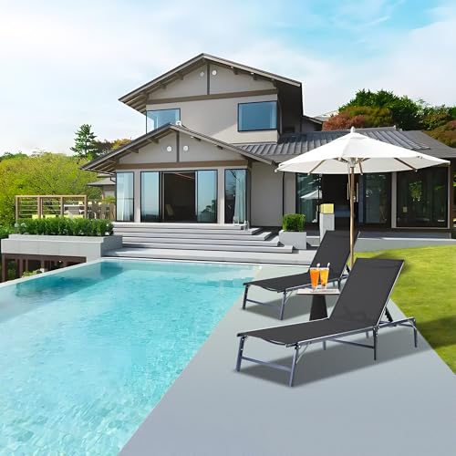 Outdoor Chaise Lounge Chair Set of 2, Foldable & Assemble-Free, 6 Adjustable Positions, Durable Rust-Resistant Frame, Portable Outdoor Pool Lounge Chairs for Pool Patio Beach, Black - color: Black, size: 2-Pack（Basic）