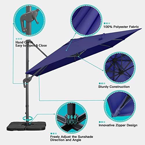 Sunnyglade 10x13Ft Cantilever Patio Umbrella Rectangular Deluxe Offset Umbrella 360°Rotation & Integrated Tilting System Patio Hanging Umbrella for Market Garden Deck Pool Backyard Patio(Navy) - color: Dark Blue, size: 10 x 13 ft