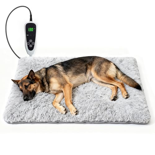 GOLOPET Dog Heating Pad 28x18 in with Smart Thermostat Switch and Power Line Protection Tube,Obtained MET and UL Dual Certification,Waterproof Puppy Heating Pad- Gray 1 - size: 28.0"L x 18.0"W