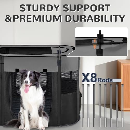 Portable Dog Cat Playpen with Waterproof Pad,Collapsible Pet Puppy Kitten Crate,Foldable Small Animals Kennel Cage for Indoor Outdoor Travel Camping,Water-Resistant Breathable Shade Cover (Grey M) - color: Grey, style: Medium(32*24*22)
