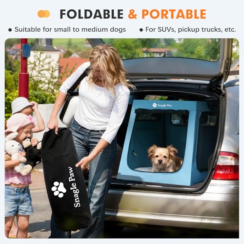 Snagle Paw Portable Dog Crate for Car Travel, Collapsible Large Dog Travel Crate with Metal Frame & 3-Door Mesh Windows, Secures in Trunk/Backseat, Soft-Sided Kennel Carrier for Medium Large Dogs-L - size: 29.1"L x 21.6"W x 24.3"H