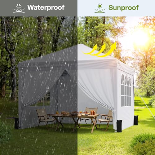 10x10 Pop Up Canopy with Sidewalls, Instant Portable Canopy Tent with Carry Bag for Commercial Events, Camping, Parties - White - color: White