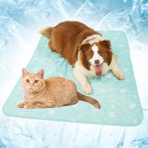 SUPRIY Pet Cooling Blanket for Summer - Ice Cold Qmax0.4 Tech Dual-Use for Humans & Pets, Portable Reversible Mat Machine Washable for Dogs Cats Indoor Outdoor Travel (44 * 58, Blue Ocean)