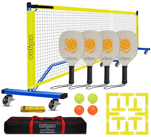 Portable Pickleball Net Set, 22FT Regularion Size Pickle Ball Net with Paddles Set, Outdoor Pickleballs and Carry Bag, Easy Setup for Indoor, Outdoor, Driveway - color: Blue, style: Pickleball Net with Wheels