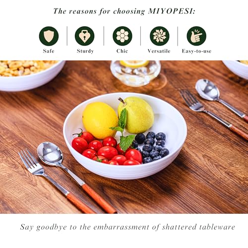 8-Inch Melamine Salad Bowls (Set of 6) - Unbreakable, Reusable Pasta Bowls With Ceramic Feel, Stackable and Dishwasher-Safe, Versatile for All Meals (White), AR20-2 - color: White