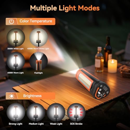 Rechargeable Camping Light with Stand 7ft Max Height, 15000mAh Portable Cordless LED Work Light, 5500 Lumen 6500/4500/3500K Dimmable Emergency Flashlight with Detachable Tripod, Orange - color: Orange