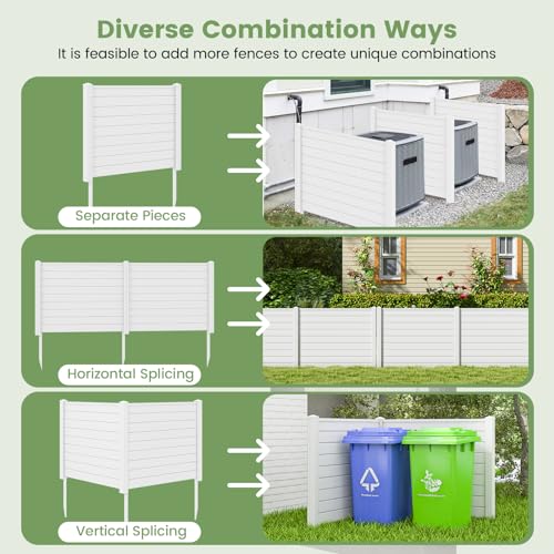 HAPPYGRILL Air Conditioner Fence 2 Panels, Outdoor Privacy Screen with Metal Stakes, No Dig Pool Equipment Enclosure, 48" x 38" Trash Can Screen Fence Kit for Outside Backyard, White - color: White, size: 48''W x 38''H (2 Panels)
