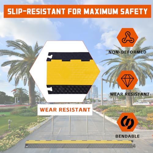 2PACK 3 Channel Cable Protector Ramp, Heavy Duty Rubber Driveway Cord Cover, Anti-Slip Wire Protector for Cables & Hoses, Indoor/Outdoor Safety Cover for Warehouse Garage - style: 3Channel x 2Pack