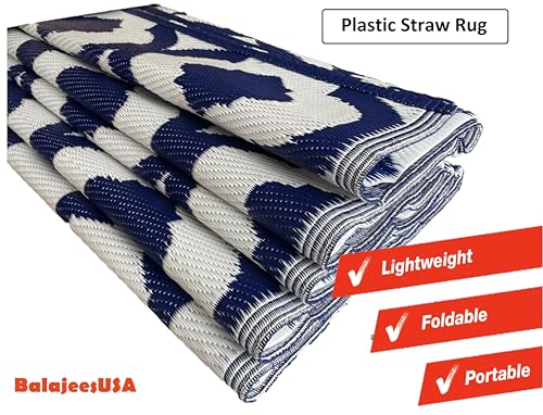 Outdoor Rug - 5x7 feet, Multi Color, Reversible, Portable, for Camping picnic, Waterproof, Plastic straw patio rugs, RV camper mat 477 - color: Blue, White, size: 5' x 7' (Rectangular)