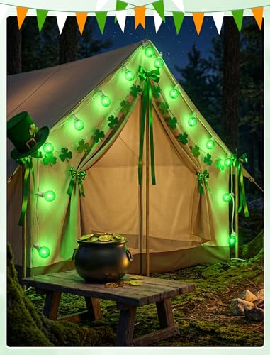 G40 LED St. Patrick's Day String Lights Outdoor, 25Ft St Patricks Decorations Lights Outdoor with Clear Green Round Bulbs, Hanging Patio Lights Shatterproof for Indoor Home Decor Party, White Wire - color: Clear Green, size: 25Ft