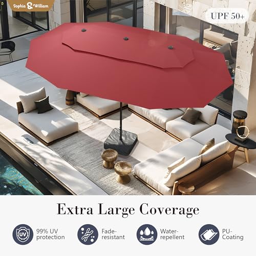 Sophia & William 15ft Extra Large Patio Umbrella with Base Included, 2-Tier Double-Sided Rectangle Outdoor Umbrella with Stand, Market Umbrella for Pool Garden Backyard, Red - color: Red 2-Tier