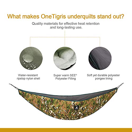 OneTigris Hideout Hammock Underquilt, Lightweight 4 Season Hammock Gear for Camping, Hiking, Backpacking, Travel, Beach, Backyard, Patio, Portable - color: Camo