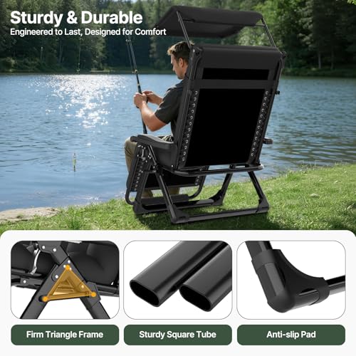 Suteck Zero Gravity Chair with Canopy,33In XXL Oversized Lounge Chair w/Removable Cushion&Headrest, Upgraded Lock and Footrest, Folding Reclining Patio Chairs Recliner for Indoor Outdoor - color: Dark Gray