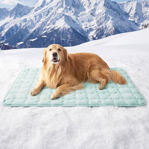 Bedsure Cooling Dog Mat Extra Large, Q-Max>0.5 XXLThin Breathable Cold Crate Pad for Pet, Portable Washable Kennel Bed for Summer Active Dog with Chill Soothing Fabric to Rapid Cooling, 48x30, Green - color: Light Green, size: 48" x 30" (XXL)