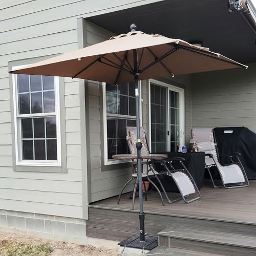 PURPLE LEAF 6.5' x 6.5' Square Patio Umbrella Outdoor Table Umbrella Aluminum Frame Market Umbrella Sun Umbrella with 8 Sturdy Ribs Tilt for Garden Deck Lawn Pool Light Taupe - color: Taupe, size: 6.5' x 6.5'
