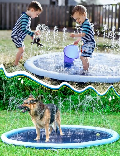 Kids Dog Splash Pad Sprinkler - Jasonwell Non Slip Dog Sprinkler Pad Splash Pool Puppy Dogs Pool Summer Outdoor Water Toys Backyard Durable Splash Pad for Toddlers Kids Small Medium Large Dogs Pet - style: Blue - 76"