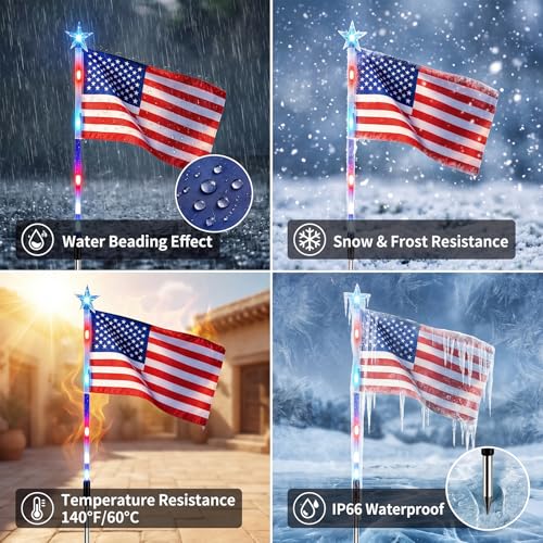 8 Piece Solar American Flag Pathway Stake Light Set, Patriotic Red White Blue Waterproof LED Outdoor Yard Garden Stake with 8 Lighting Modes for 250th Anniversary, 4th of July Decoration (A 3pcs) - color: A 3pcs