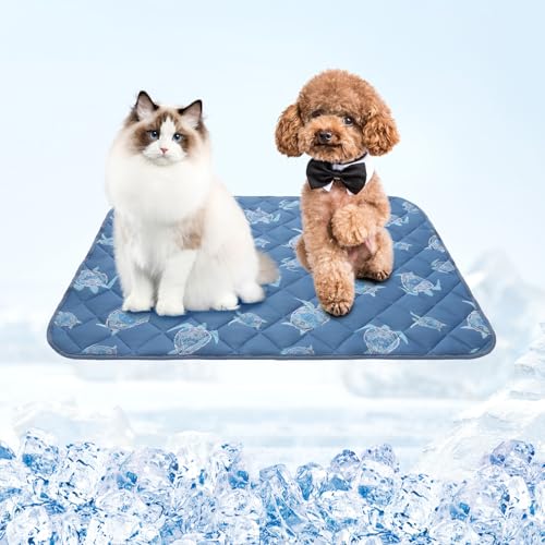 Homimp Dog Cooling Mat,19.5" x 27.5" Thicken Self-Cooling Mat for Dog&Cat,Internal Waterproof& Endothermic,Washable Pet Ice Cool Pad Blanket,Pet Sleeping Pad for Indoor Outdoor in Summer, Non-Toxic - color: Navy Blue Sea Turtle, size: Medium 19.5IN x 27.5