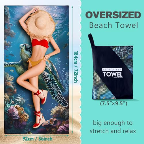 Sea Turtle Beach Towel Oversized 36" x 72", Thin Lightweight Sand Free Quick Dry Microfiber Towel for Swimming Pool Cruise Camping Travel - color: Color_6