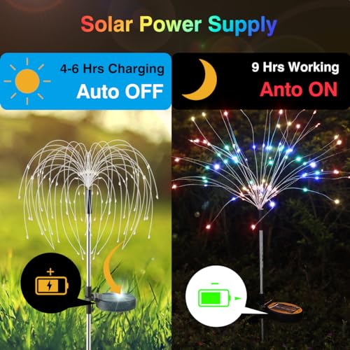 Lewondr Firework Solar Garden Lights, 120 LED Solar Firework Lights with 8 Lighting Modes, Waterproof Sparkler Starburst Solar Lights Outdoor for Yard Porch Patio Backyard Decor Present, 4 Pack - size: 4 Pack, style: Firework Colorful Light