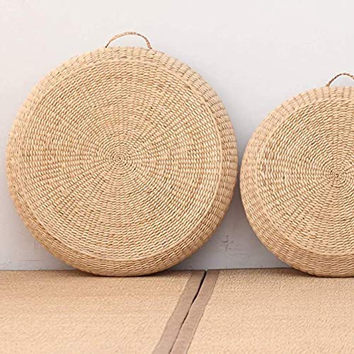 Futon Seat Cushion,Natural Straw Woven Floor Pillow Outdoor,Round Tatami Floor Cushion Sitting,Handmade Meditation Cushion,for Yoga Room (Diameter 70cm(28inch),Beige) - size: Diameter 28 inch