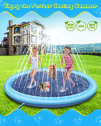 Raxurt Splash Pad, 75in Anti-Slip Splash Pad for Kids Dogs Thickened Durable Bath Pool Pet Summer Outdoor WaterToys Backyard Fountain Play Mat, Blue - color: Blue, size: 75in
