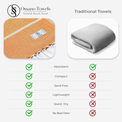 Ossano Turkish Beach Towel Striped & Smart Blend Oversized (39" x 71") - Quick Dry, Versatile and Functional as Picnic and Beach Blanket, Yoga, Pool, Travel and Gym Towels - Orange - color: Orange
