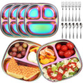 VZZNN 6 Pack Stainless Steel Kids Plates,Toddler Plate with Lid and Cutlery,Suitable for Family Gatherings, Kindergartens, Outdoor Activities and Travel(Colorful)