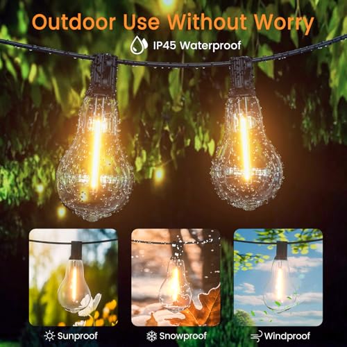 Patio Lights, 100FT Patio Lights with 64+5 Bulbs(1.5FT Bulbs Spacing), Outdoor String Lights, Remote & Dimmer, 3 Mode Light & Timing, 65PC Mounting Ties for Outside, 2200K (Black) - color: Black, size: Remote Control Model -100ft-64t