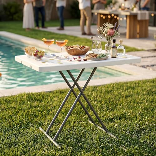 PayLessHere | 30 Inch Folding Table | Foldable Tray Table | Waterproof & Foldable Table Design | Small Desk Adjustable Height | White | for Events, Camping, Indoor & Outdoor Use - color: White, size: 30"