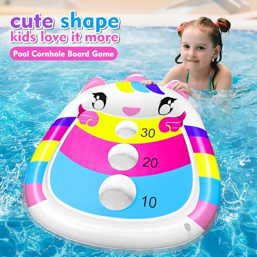 2 Pack Kids Pool Toys,Inflatable Unicorn Cornhole Board Floating Water Games Outdoor Swim Play for Adults Family,Cool Summer Party Gift for 6 7 8 9 10 12 Year Olds - style: 2 Pack Unicorn Cornhole Board