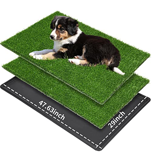 LOOBANI Large Dog Grass Pad with Tray - Dog Litter Box - Indoor Potty for Apartment and Patio Training - with 2 Packs Grass Pee Pads for Replacement, 47.6×29 Inch - size: Tray Potty 47.6*29inch