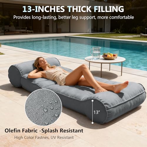 Dineli 83'' Outdoor Chaise Lounge Chair Patio Lounger for Outside, Pool Lounge Chairs Lazy Floor Lounger Meditation & Yoga Chair Waterproof Sunbed Outdoor Lounge Furniture for Garden Beach, Dark Gray - color: Dark Gray, 83'' Length